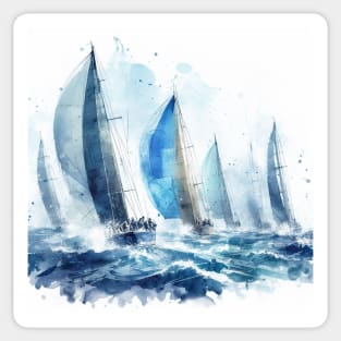 Sailboat race illustration in shades of blue Sticker